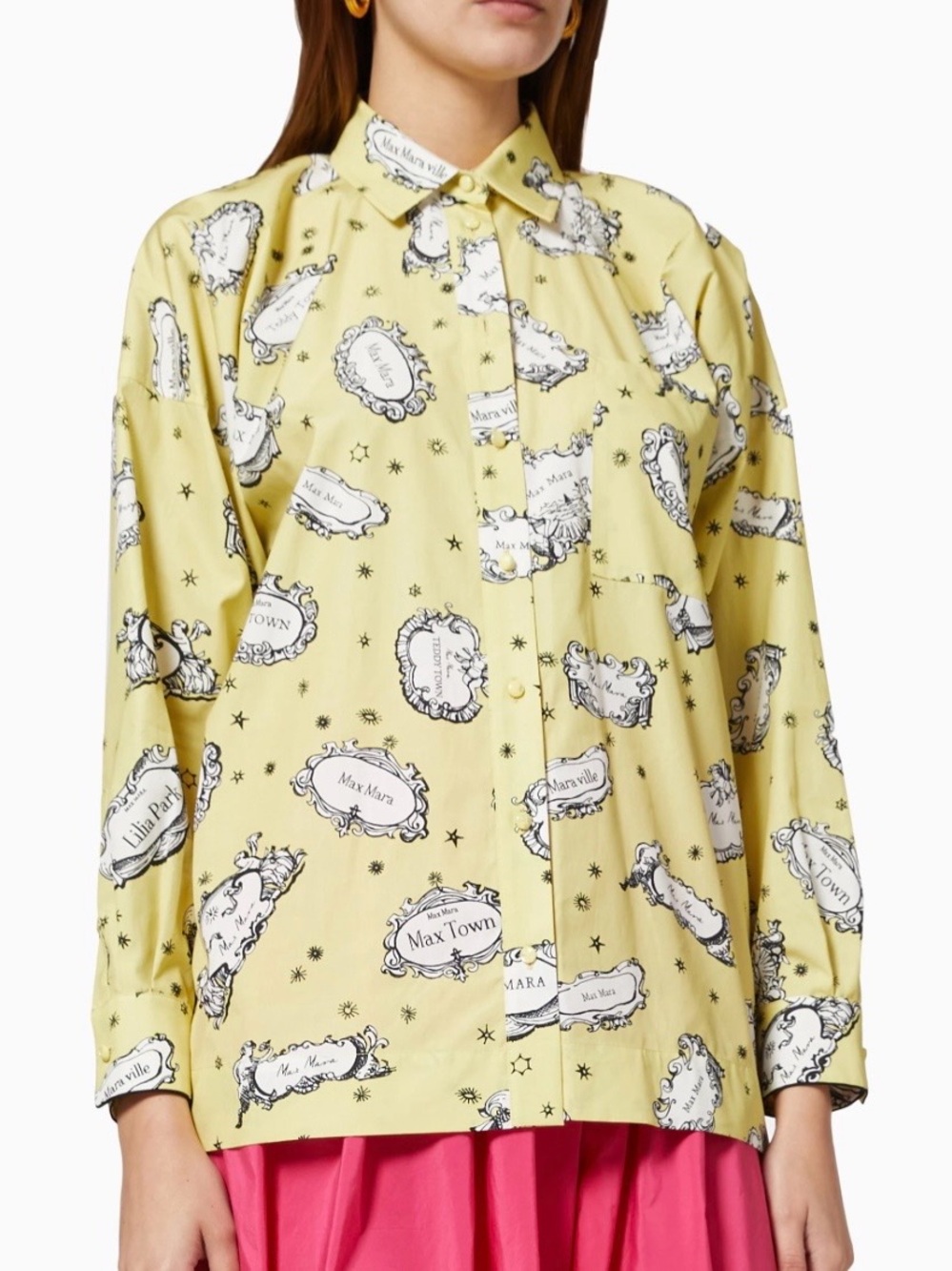 MaxMara Aris Boyfriend Yellow Logo-Print Cotton Button-Down Shirt